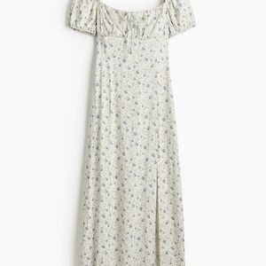 H&M Cream Maxi Dress with Puff Sleeves and Slit